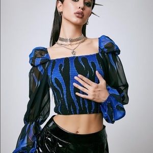 Current Mood “Slowly Burning” Smocked Puff Sleeve Crop Top